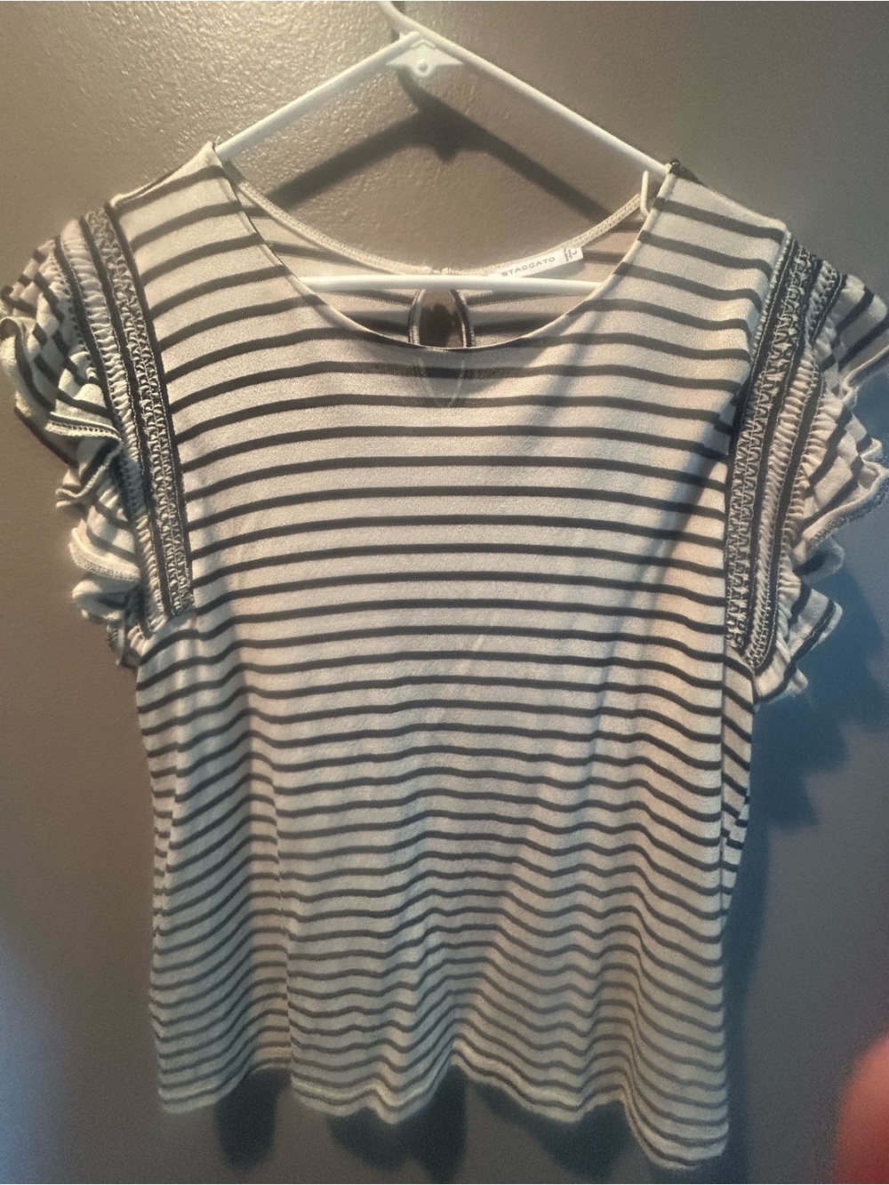 Staccato Cream and Black Striped Ruffle Sleeve Tee